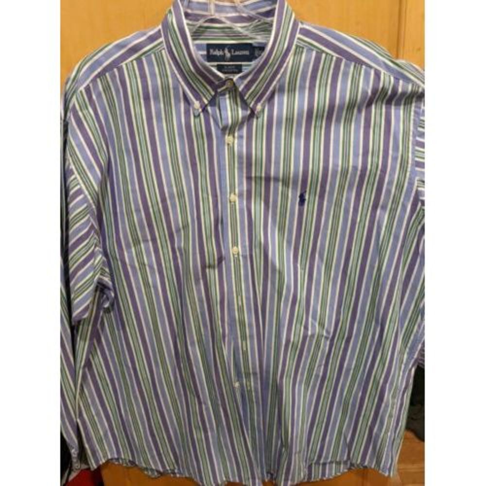 Vintage Ralph Lauren Long Sleeve Button-Down Striped Embroidered Blake Shirt XL‎